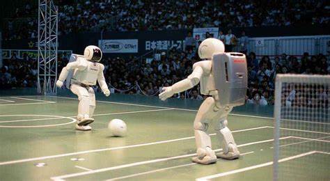 two robots playing soccer
